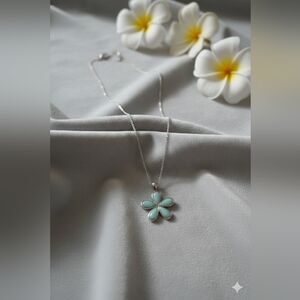 Blue Larimar Plumeria Pendant With 18" Chain In Sterling Silver